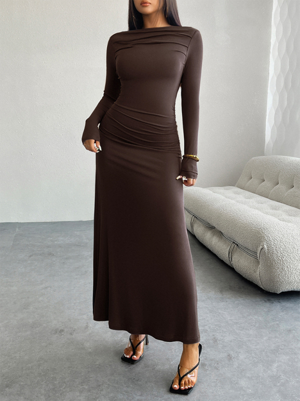 Maxi Dresses- Elegant Long-Sleeve Maxi Dress for Autumn Cocktails- - IndioGear.com