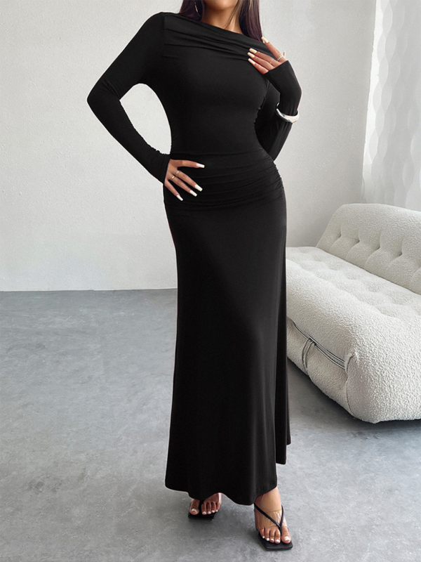 Maxi Dresses- Elegant Long-Sleeve Maxi Dress for Autumn Cocktails- - IndioGear.com