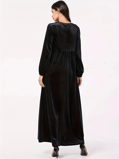 Maxi Dresses- Elegant Plus Size Empire Waist Velvet Long Sleeve Maxi Dress- - IndioGear.com