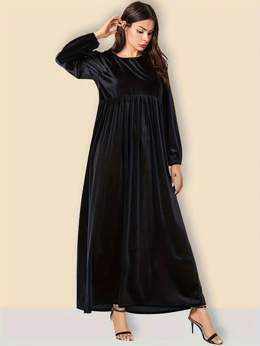 Maxi Dresses- Elegant Plus Size Empire Waist Velvet Long Sleeve Maxi Dress- - IndioGear.com