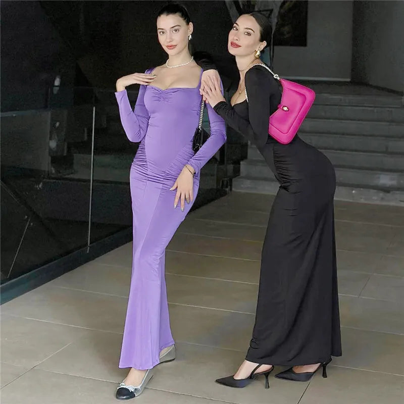 Maxi Dresses- Elegant Square Neck Maxi Dress- - IndioGear.com