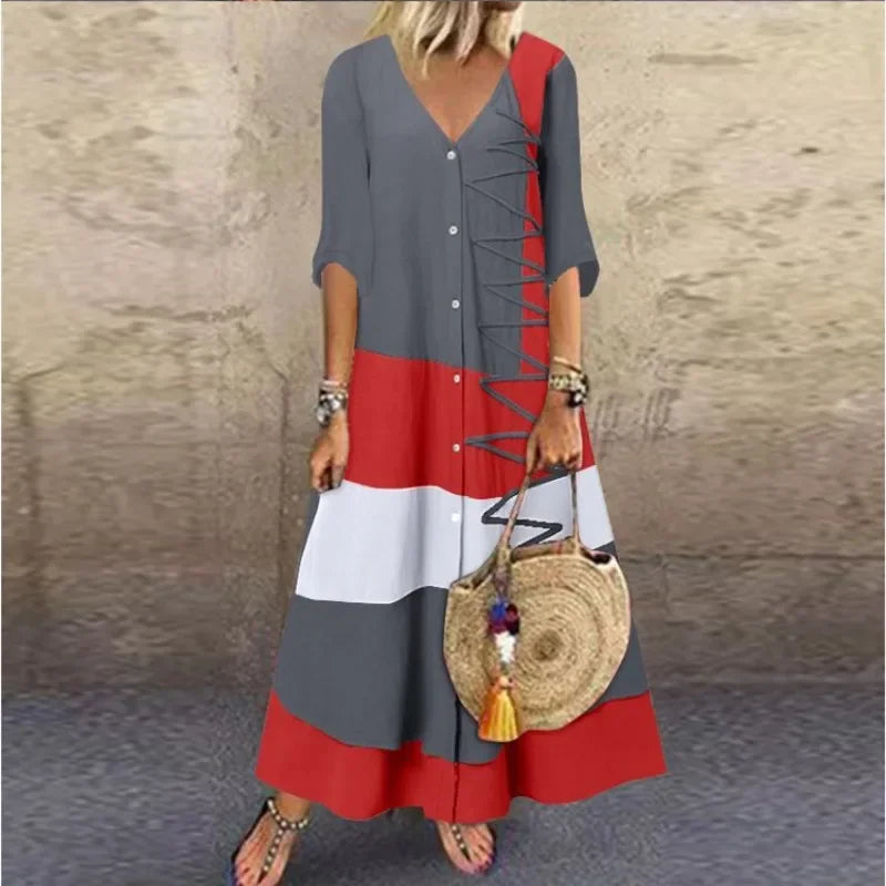 Maxi Dresses- Festival Bright and Bold Maxi Dress for Seasonal Celebrations- Gray- IndioGear.com