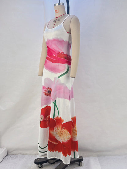 Maxi Dresses - Floral Vacation A-Line Cami Dress for Beach Events