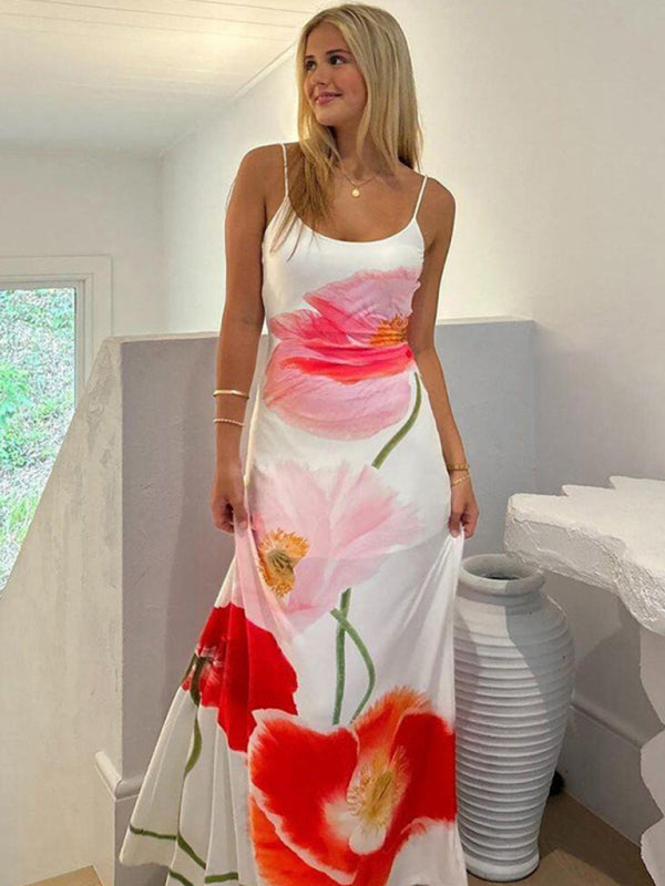 Maxi Dresses - Floral Vacation A-Line Cami Dress for Beach Events