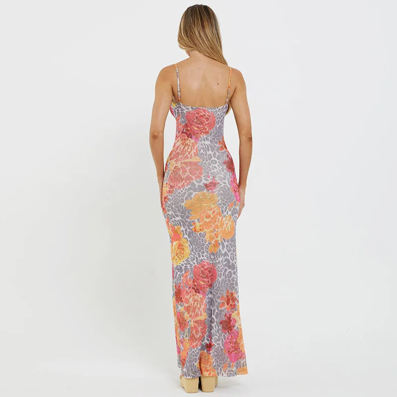 Maxi Dresses- Floral Women's Summer Mermaid Cami Dress for Cocktails- - IndioGear.com