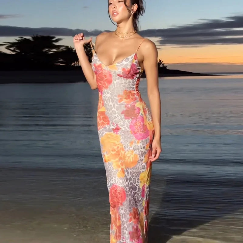 Maxi Dresses- Floral Women's Summer Mermaid Cami Dress for Cocktails- - IndioGear.com