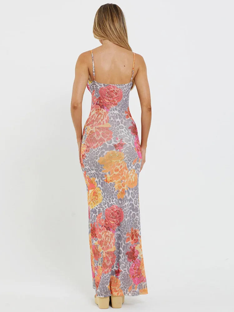 Maxi Dresses- Floral Women's Summer Mermaid Cami Dress for Cocktails- - IndioGear.com