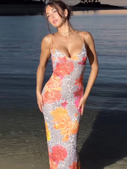 Maxi Dresses- Floral Women's Summer Mermaid Cami Dress for Cocktails- - IndioGear.com