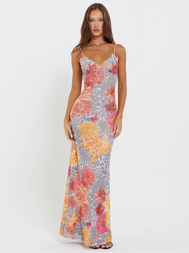 Maxi Dresses- Floral Women's Summer Mermaid Cami Dress for Cocktails- - IndioGear.com