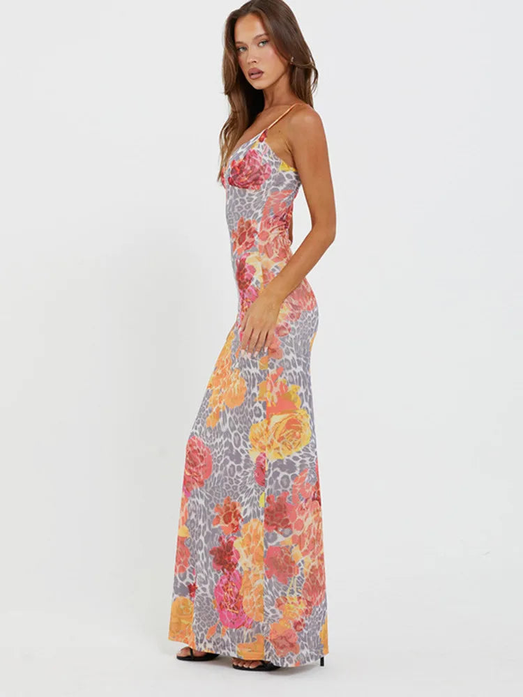 Maxi Dresses- Floral Women's Summer Mermaid Cami Dress for Cocktails- - IndioGear.com