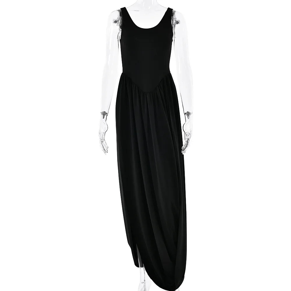 Maxi Dresses- Flowing Draped Maxi Dress- - IndioGear.com