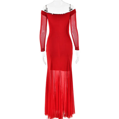 Maxi Dresses- Flowing Maxi Dress with Fitted Sleeves - Ideal for Formal Wear- - IndioGear.com