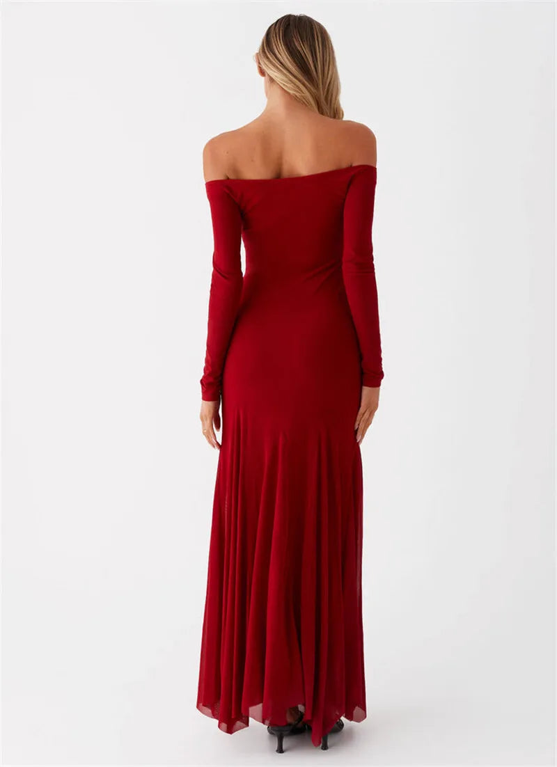 Maxi Dresses- Flowing Maxi Dress with Fitted Sleeves - Ideal for Formal Wear- - IndioGear.com