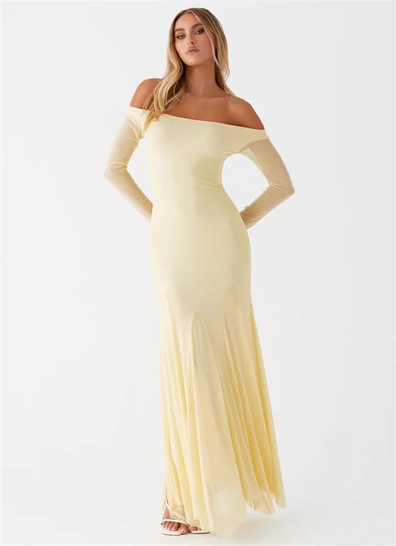 Maxi Dresses- Flowing Maxi Dress with Fitted Sleeves - Ideal for Formal Wear- - IndioGear.com