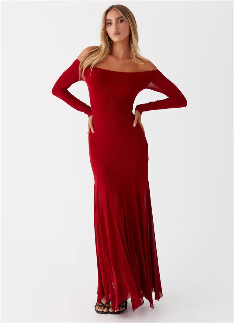 Maxi Dresses- Flowing Maxi Dress with Fitted Sleeves - Ideal for Formal Wear- - IndioGear.com