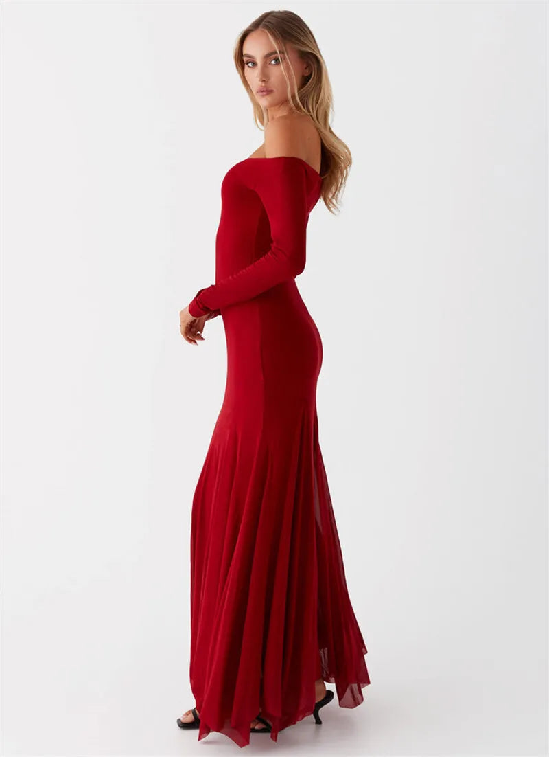 Maxi Dresses- Flowing Maxi Dress with Fitted Sleeves - Ideal for Formal Wear- - IndioGear.com