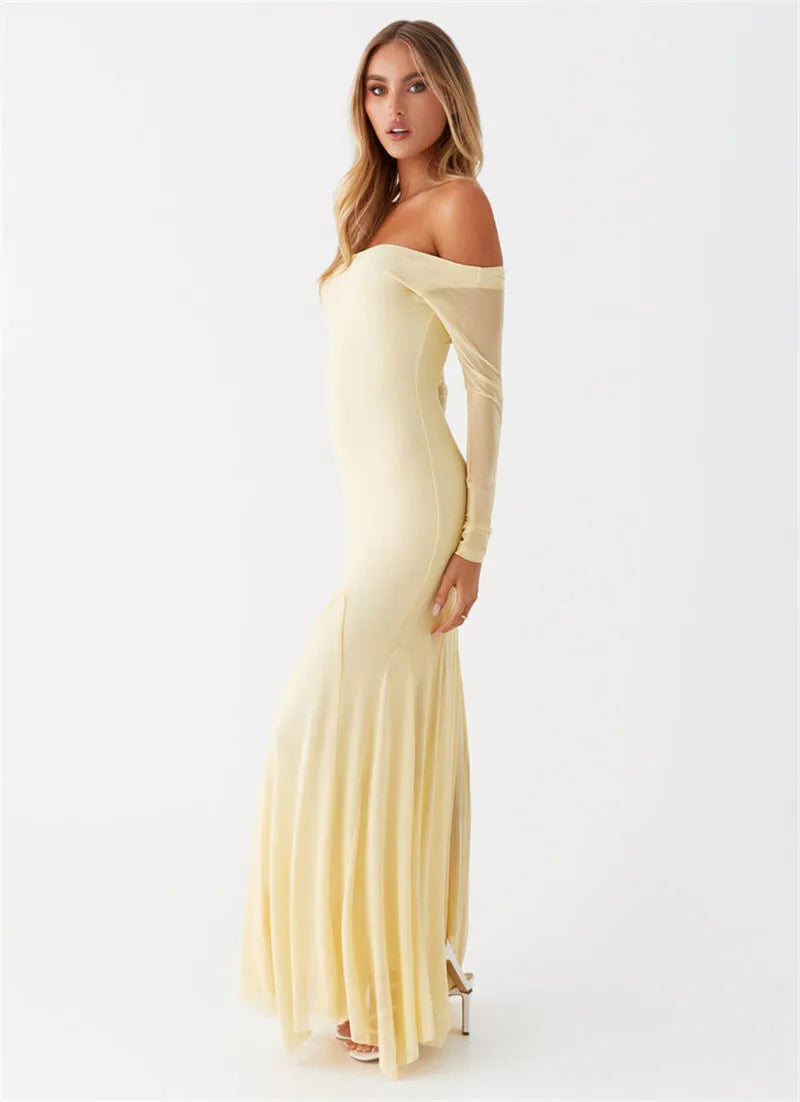 Maxi Dresses- Flowing Maxi Dress with Fitted Sleeves - Ideal for Formal Wear- - IndioGear.com