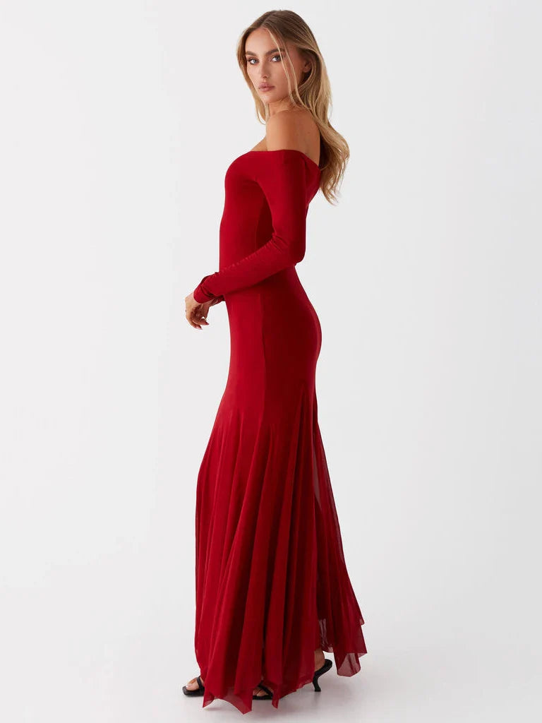 Maxi Dresses- Flowing Maxi Dress with Fitted Sleeves - Ideal for Formal Wear- - IndioGear.com