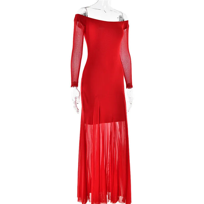 Maxi Dresses- Flowing Maxi Dress with Fitted Sleeves - Ideal for Formal Wear- - IndioGear.com