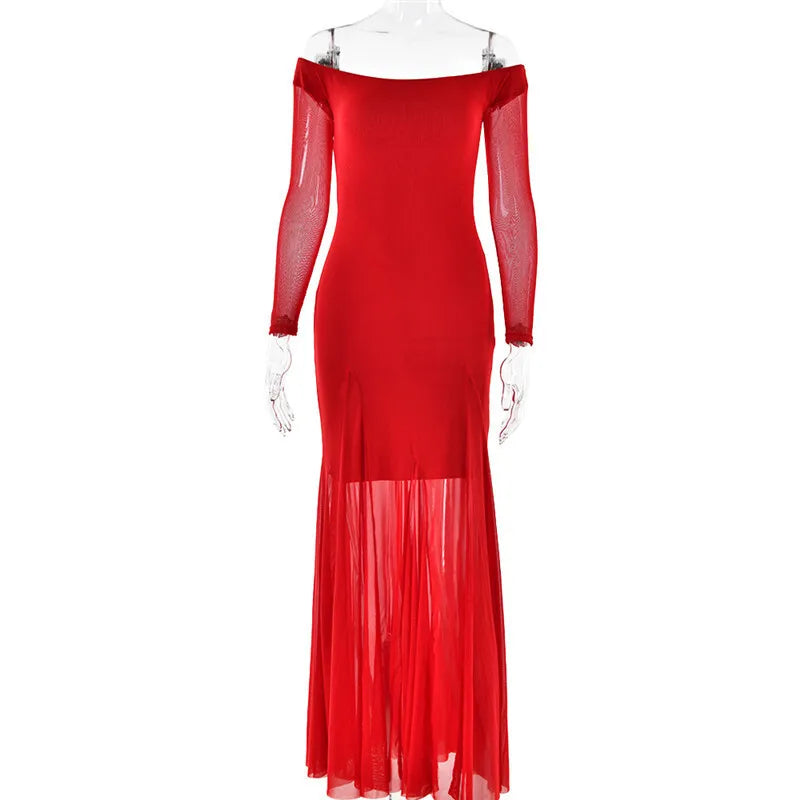 Maxi Dresses- Flowing Maxi Dress with Fitted Sleeves - Ideal for Formal Wear- - IndioGear.com