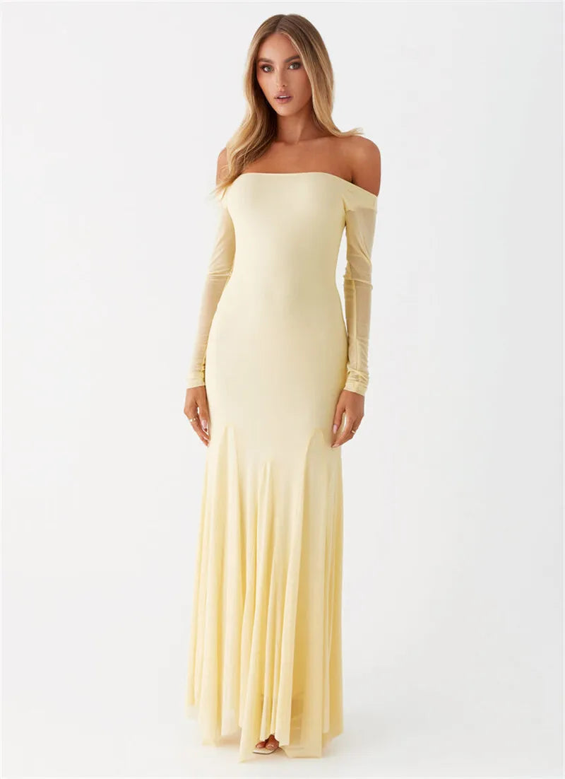 Maxi Dresses- Flowing Maxi Dress with Fitted Sleeves - Ideal for Formal Wear- - IndioGear.com