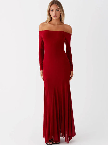 Maxi Dresses- Flowing Maxi Dress with Fitted Sleeves - Ideal for Formal Wear- - IndioGear.com