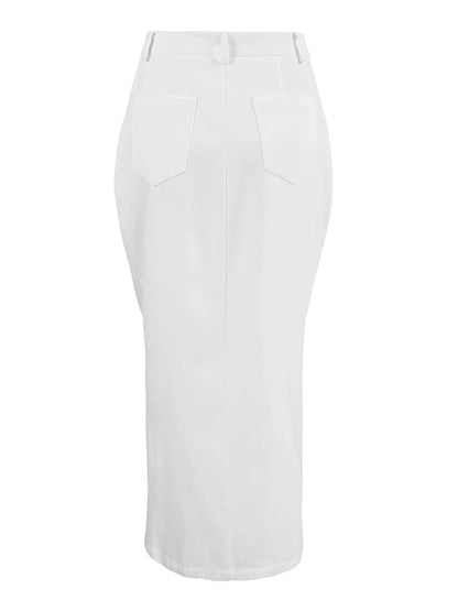 Maxi Dresses- High-Waist Button-Up Midi-Maxi Skirt in Cotton- - IndioGear.com