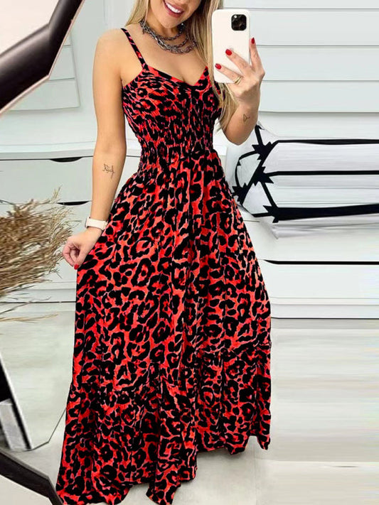 Maxi Dresses- Leopard Smocked Bodice Sundress – Ultimate Summer Wear- - IndioGear