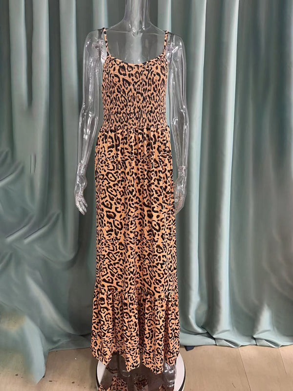 Maxi Dresses- Leopard Smocked Bodice Sundress – Ultimate Summer Wear- - IndioGear