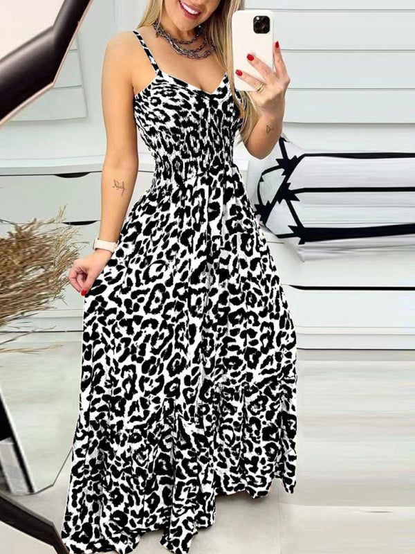 Maxi Dresses- Leopard Smocked Bodice Sundress – Ultimate Summer Wear- - IndioGear