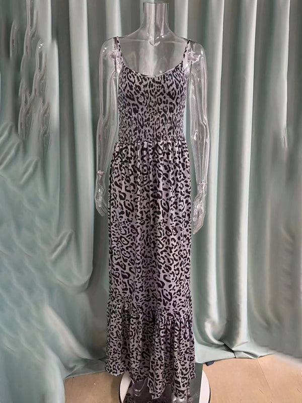 Maxi Dresses- Leopard Smocked Bodice Sundress – Ultimate Summer Wear- - IndioGear