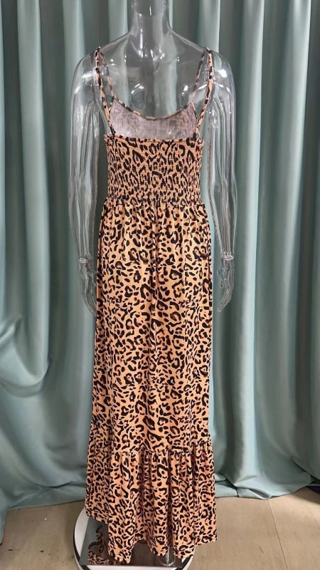 Maxi Dresses- Leopard Smocked Bodice Sundress – Ultimate Summer Wear- - IndioGear