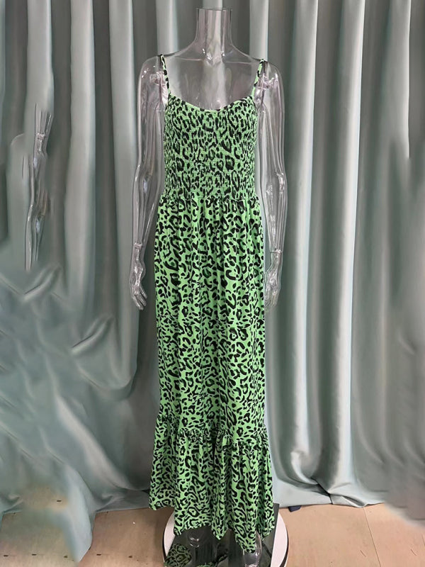 Maxi Dresses- Leopard Smocked Bodice Sundress – Ultimate Summer Wear- - IndioGear