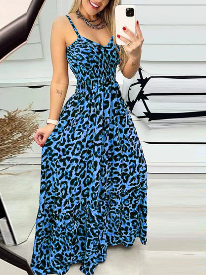 Maxi Dresses- Leopard Smocked Bodice Sundress – Ultimate Summer Wear- - IndioGear