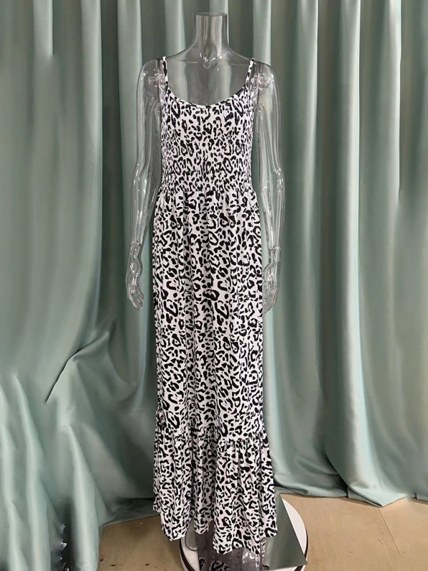 Maxi Dresses- Leopard Smocked Bodice Sundress – Ultimate Summer Wear- - IndioGear