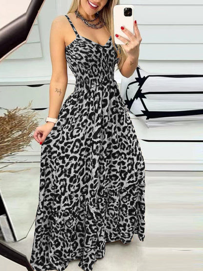 Maxi Dresses- Leopard Smocked Bodice Sundress – Ultimate Summer Wear- - IndioGear