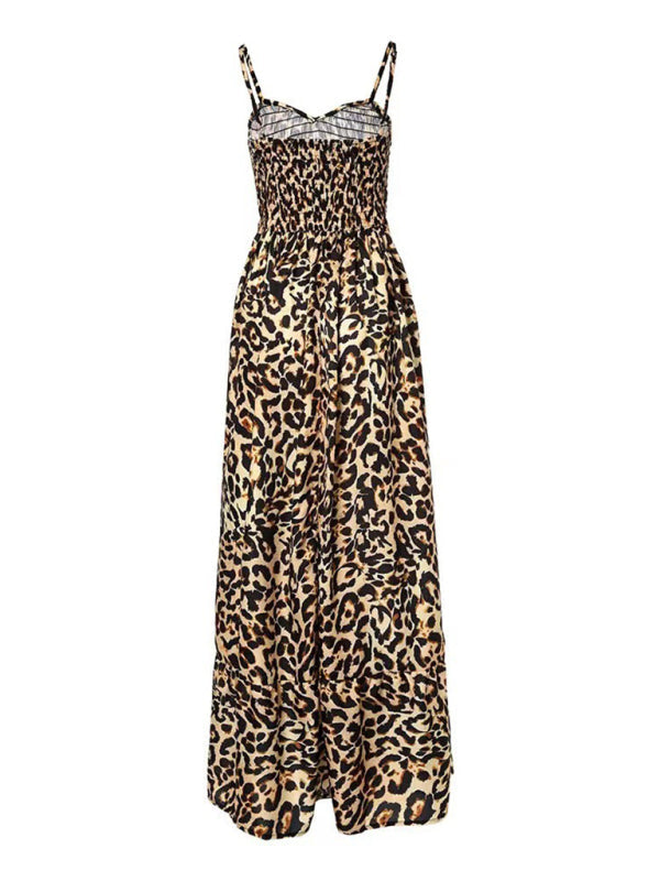 Maxi Dresses- Leopard Smocked Bodice Sundress – Ultimate Summer Wear- - IndioGear