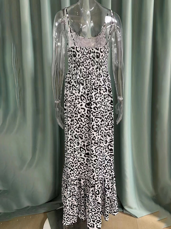 Maxi Dresses- Leopard Smocked Bodice Sundress – Ultimate Summer Wear- - IndioGear