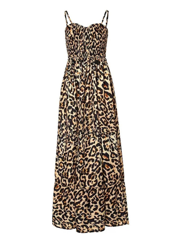 Maxi Dresses- Leopard Smocked Bodice Sundress – Ultimate Summer Wear- - IndioGear