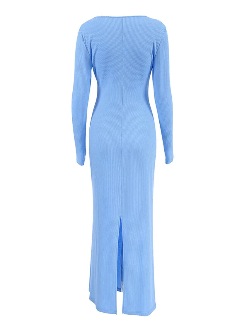 Maxi Dresses- Long Sleeve Ribbed Maxi Dress- - IndioGear.com