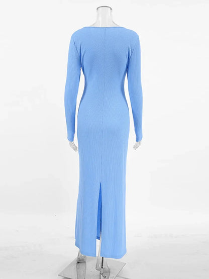 Maxi Dresses- Long Sleeve Ribbed Maxi Dress- - IndioGear.com