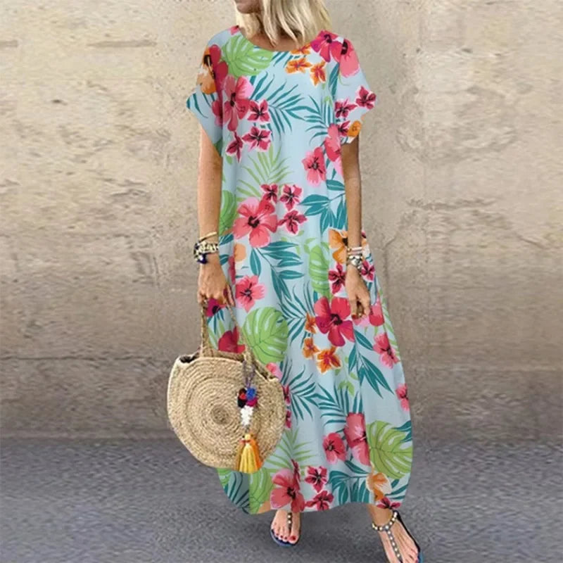 Maxi Dresses- Natural Flowy A-Line Dress for Summer- Light Blue- IndioGear.com