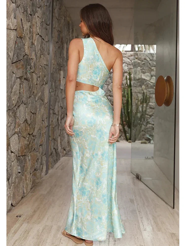 Maxi Dresses- One-Shoulder Cut-Out Maxi Dress & Long Slit 👗✨- - IndioGear Women Clothing