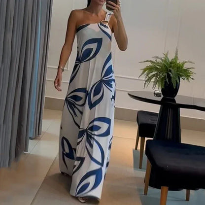 Maxi Dresses- One-Shoulder Drape Maxi Dress- - IndioGear.com