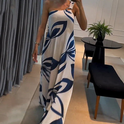 Maxi Dresses- One-Shoulder Drape Maxi Dress- - IndioGear.com