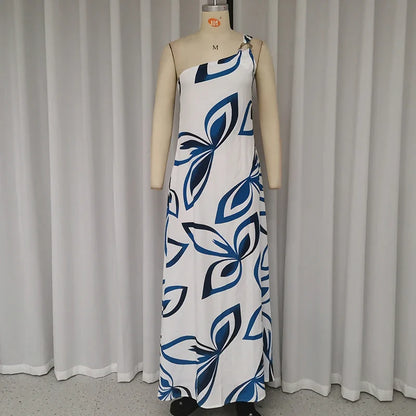 Maxi Dresses- One-Shoulder Drape Maxi Dress- - IndioGear.com