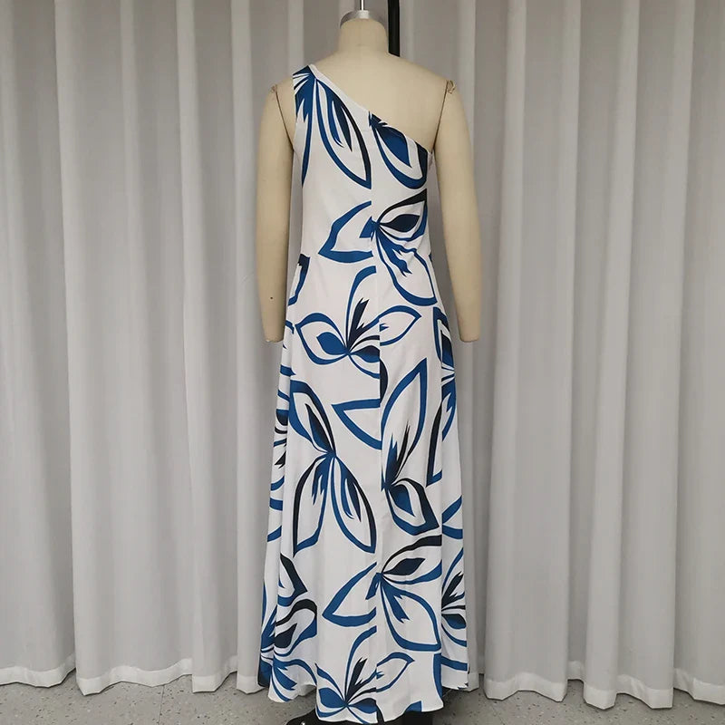 Maxi Dresses- One-Shoulder Drape Maxi Dress- - IndioGear.com