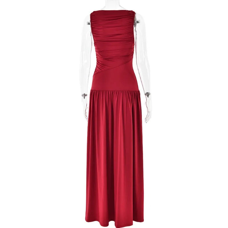 Maxi Dresses- Ruched Sleeveless Maxi Dress for Formal Occasions