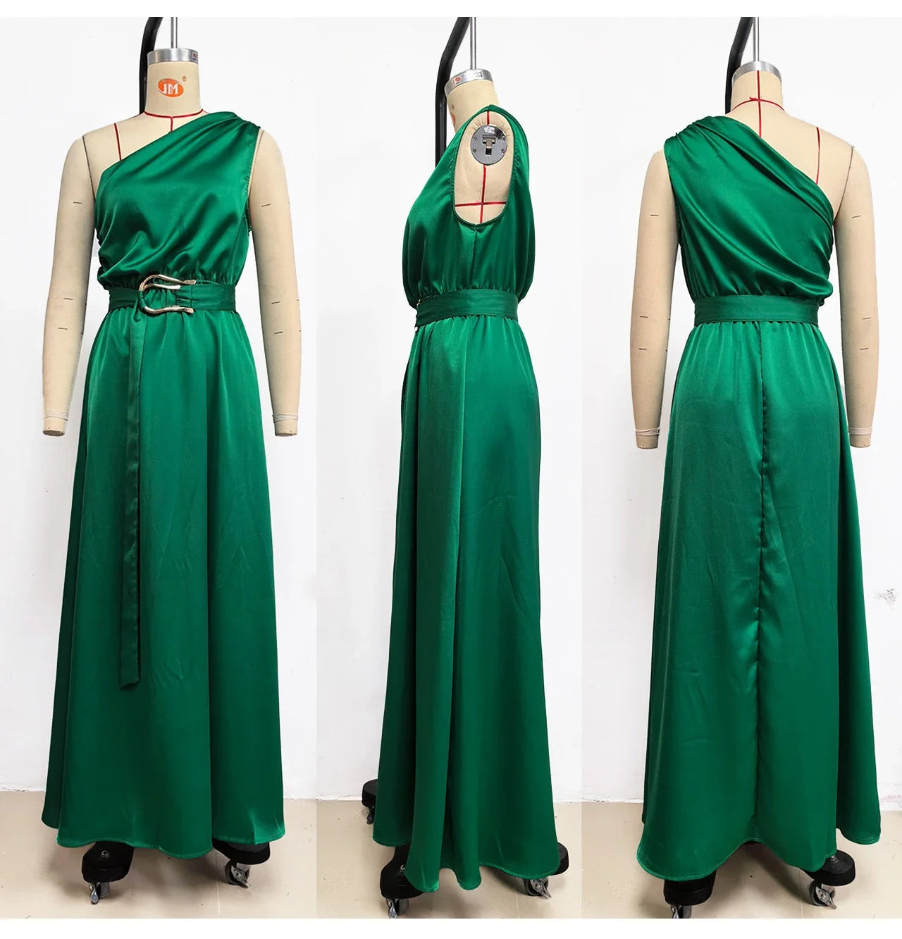 Maxi Dresses- Sleeveless Asymmetric Belted Waist Flowy Maxi Dress- - IndioGear.com