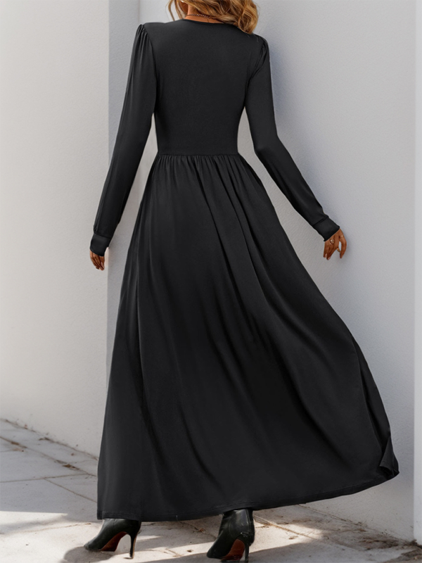 Maxi Dresses- Solid Slim Fit Maxi Dress V-neck- - IndioGear.com